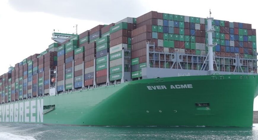 World’s Largest Containership Squeezes Through Suez Canal 