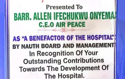 UNIZIK Teaching Hospital Bestows Benefactor Award on Onyema