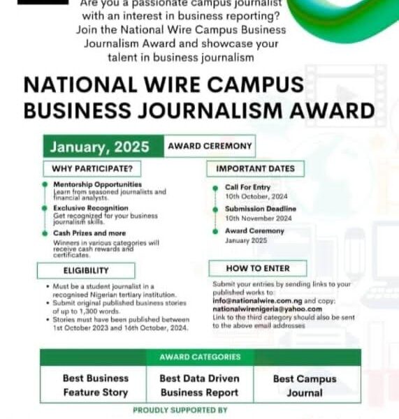 National Wire Launches Business Journalism Award for Nigerian Campus Journalists