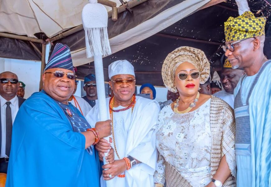 Adeleke Presents Staff Of Office To ENL Consortium Chairman, Oba Adesuyi Haastrup